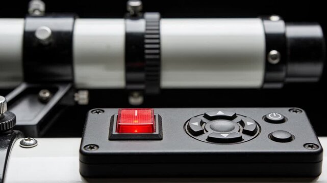 Pulsing control pad and silver tube in studio upon powering, indicating power via red rocker switch