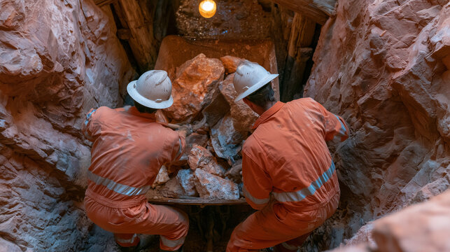 Two Uranium Miners Loading Ore Underground Canyon Mine - Uranium Series
