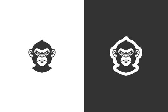 Minimalist monkey icon with bold lines on contrasting backgrounds