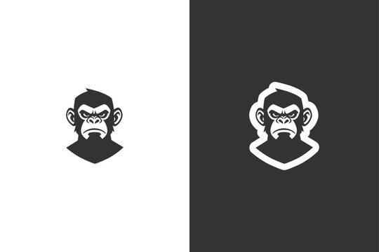 Minimalist monkey logo with bold lines, displayed on contrasting dark and light backgrounds for branding or icon purposes