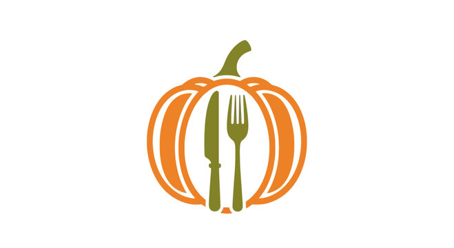 Pumpkin Culinary Logo Featuring Knife and Fork, Representing Healthy Food and Diet