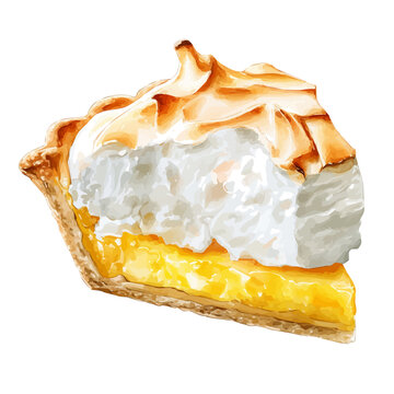 Detailed watercolor painting of Lemon Meringue Pie, isolated on white background