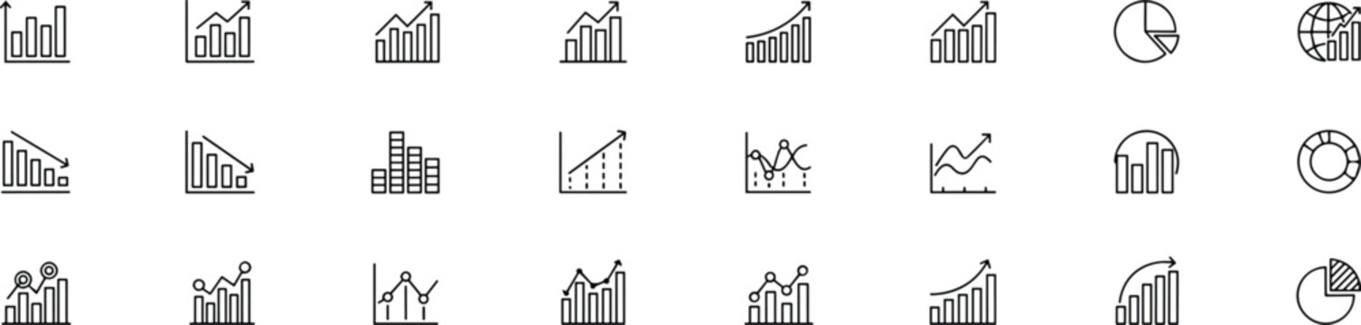 Collection of various business growth and data analysis charts and graphs icons