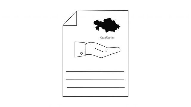Kazakhstan map and hand offering document for aid or support.