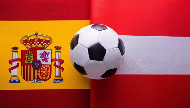 soccer ball placing between Spain flag and Austria flag