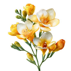 Obraz premium Watercolor drawing of Freesia Bouquet, on clean white background