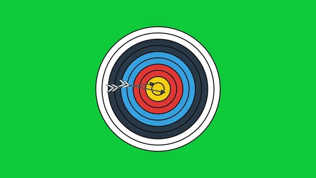 Animation of arrows hitting an archery target, bullseye sequence