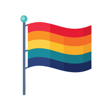 Colorful rainbow flag on pole, vector illustration