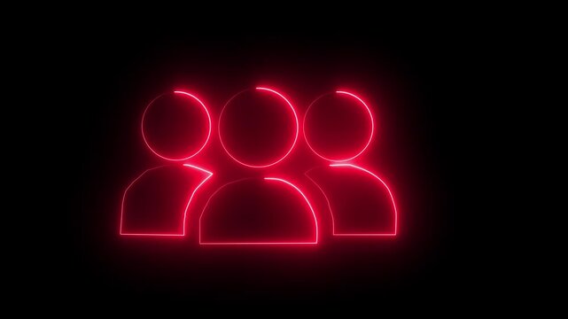 glowing neon a 3 man icon animated. animation on a black background 4K video animtion