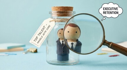 Fototapeta premium Business Figures Inside Glass Jar with Executive Retention Concept