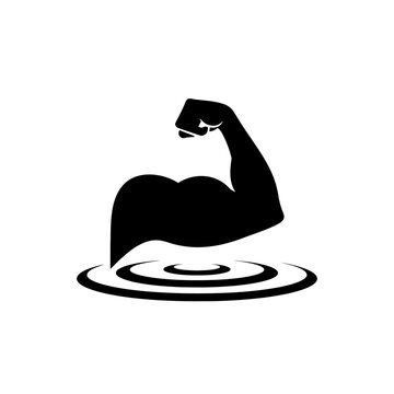 Black silhouette of flexed arm muscle.