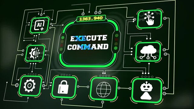 Execute command HUD screen for server administration loops, automated software trigger promos, cyber operations and advanced command terminal tutorials
