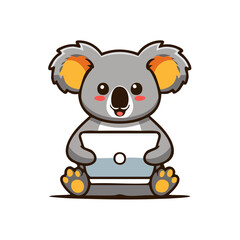 Fototapeta premium Cute cartoon koala using a laptop