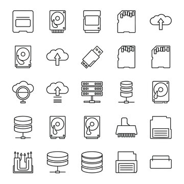Computer data storage icons set.