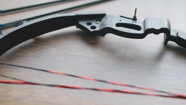 Close-up of compound bow and arrow