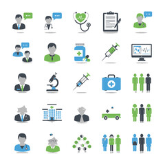 Medical professionals and healthcare icons. © imam