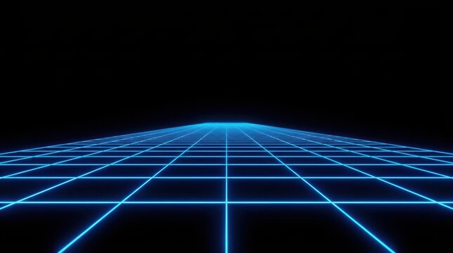 Retro neon grid perspective horizon line digital landscape with perspective background technology landscape synthwave abstract geometric