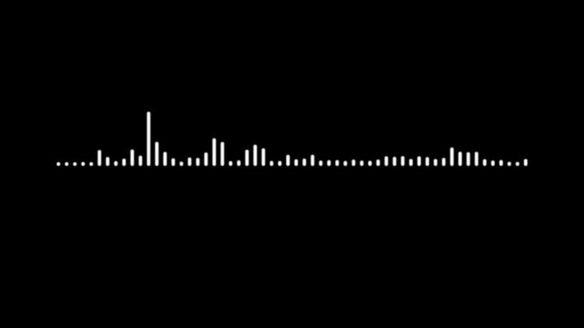 Ultra realistic audio waveform animation with glowing white equalizer lines and dynamic sound spectrum movement on black background for futuristic user in 4k.