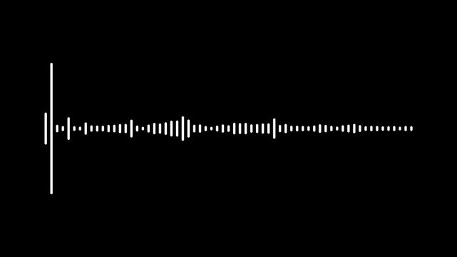 Audio waveform visualizer animation with energetic white sound frequencies and reactive equalizer spectrum on black background for multimedia production and streaming overlays in 4k.