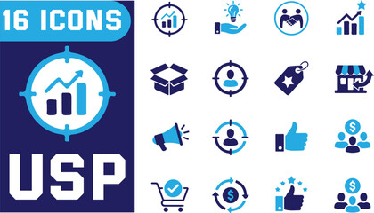 Fototapeta premium USP Icons Pack - Unique Selling Proposition, Value Proposition & Marketing Icons