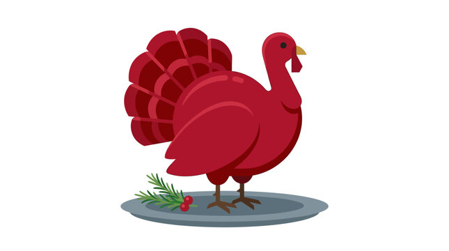 Red Turkey on a Platter with Greenery.