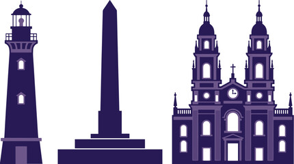 Obraz premium Santiago de Chile landmarks vector illustration silhouettes set, historical city architecture flat graphic design