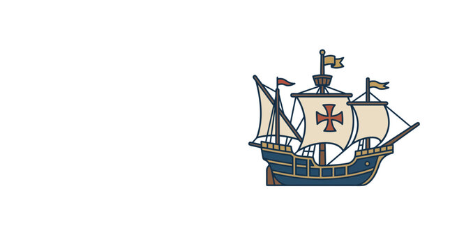 Vintage Caravel Ship Illustration with Cross Emblem