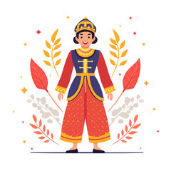 Obraz premium Woman in Traditional Asian Costume with Floral Frame