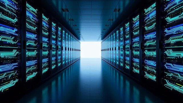 server room with glowing circuit panels