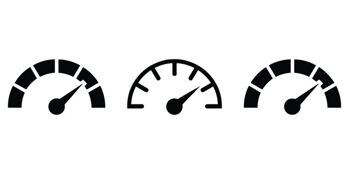 Speedometer icon set representing performance car tachometer gauge measurements for dashboard app, vector collection