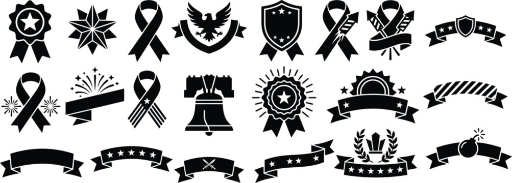 Patriotic independence day vector set with ribbons and badges