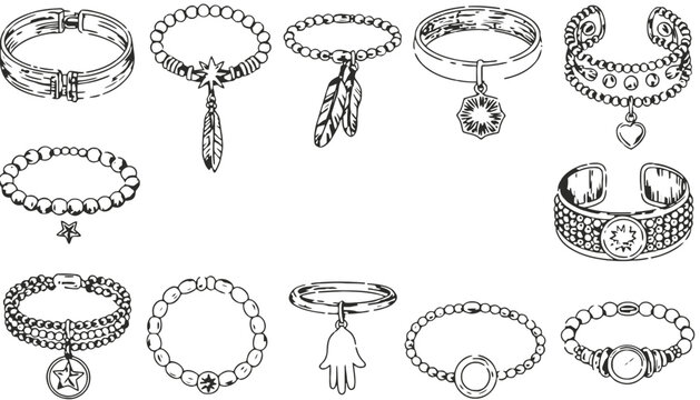 Bracelets and bangles collection hand drawn jewelry set with bracelet