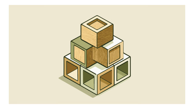 Isometric Wooden Puzzle Blocks for Brain Teasers and Educational Activities.