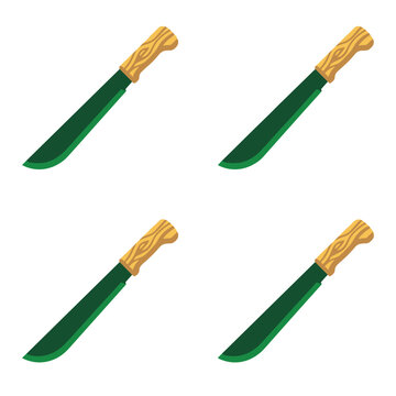 Pattern Of Pixel Art Machetes With Wooden Handles And Green Blades On A Solid White Background