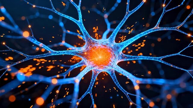 Neuron cell structure with glowing connections