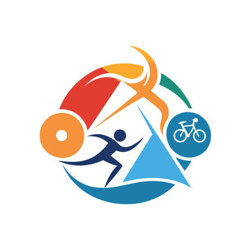 Dynamic triathlon symbol featuring running, cycling, and swimming elements