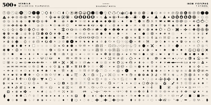 Collection Of Five Hundred Small Black Geometric Shapes Flat Vector Illustration abstract forms silhouettes design