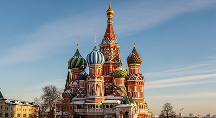 Obraz premium Colorful onion dome cathedral architecture landmark under clear sky