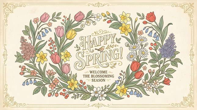 Vintage Happy First Day Spring Floral.