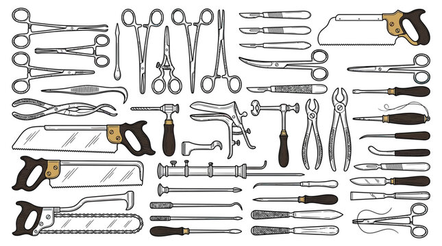 Vintage Medical Instruments Collection - Surgical Tools Hand-Drawn Illustration