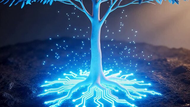 Tree with glowing circuit roots