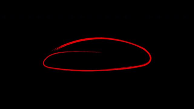 Red Hand Drawn Thin Oval Circle Animation Loop. Minimal Brush Stroke with Alpha Channel.