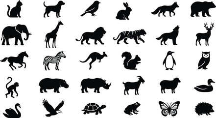 Black and white animal icons set © Lipon