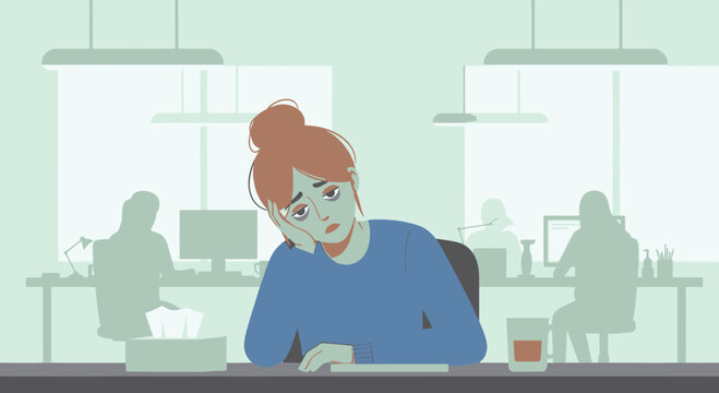 Woman Experiencing Exhaustion and Stress at Work, Feeling Overwhelmed by the Day