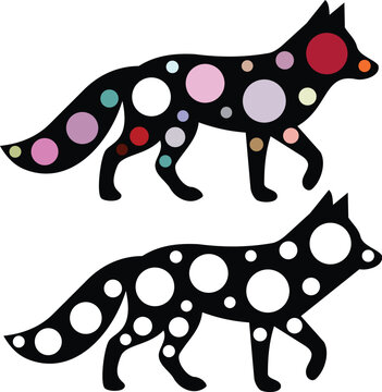 Colorful dot pattern wolves standing
