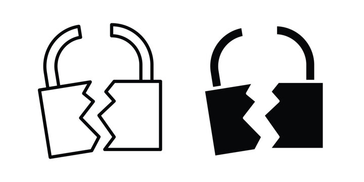 Broken lock icon for graphic design projects and web designs