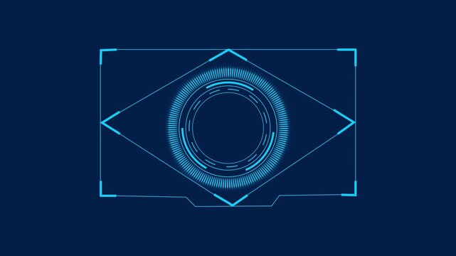 Futuristic digital eye interface displaying scanning circular HUD technology for biometric identification and high tech data analysis motion graphics stock footage clip.