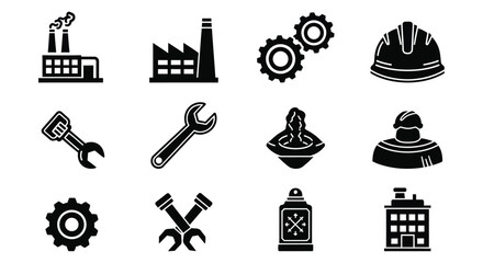 Fototapeta premium Industry And Construction Icons Black Silhouette Set On White Background