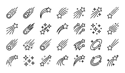Monochrome star trail icon collection with shooting star symbols editable vector set © MD. Moniruzzaman