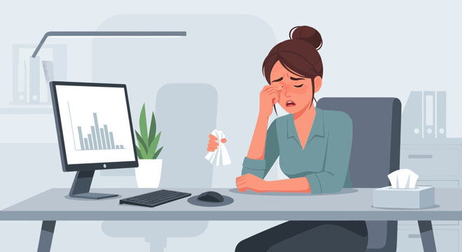 Woman Experiencing Emotional Distress in The Office After Seeing Bad Financial Report